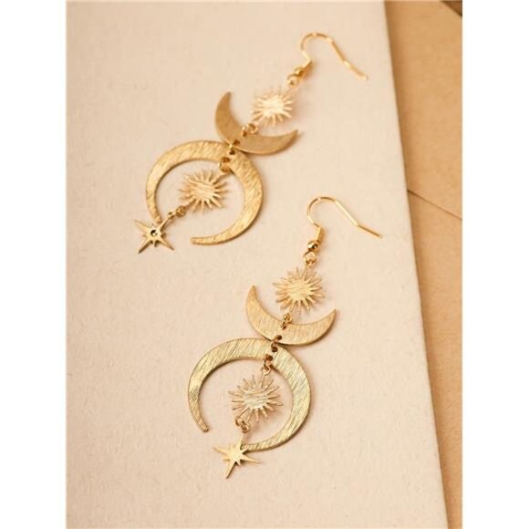 Gothic Boho Sun Moon Star Earrings β Celestial Dangle Earrings, Copper Astrology - Picture 1 of 5